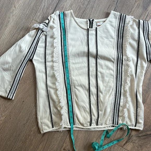 Anthropologie Eri & Ali Top Fringe Trim Black Cream Blouse Women Size Medium - Picture 12 of 12